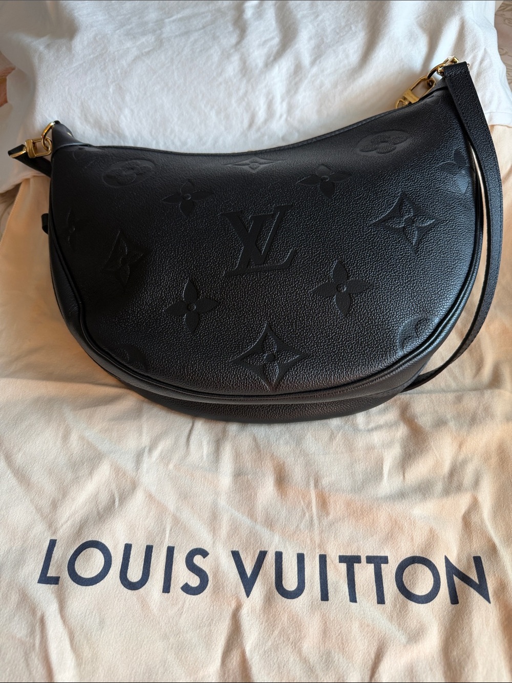 Louis Vuitton Black Embossed Monogram Hobo with Gold Chain Accent - Picture 2 of 9